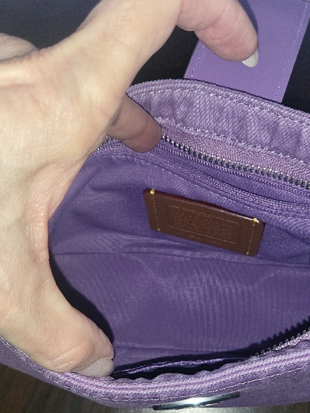 Coach Purple Denim Shoulder Bag with Leather Trim - Picture 10 of 13